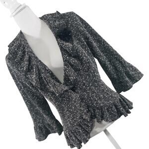 Cynthia Rowley Black & Silver Sparkle Ruffle Peplum Blazer